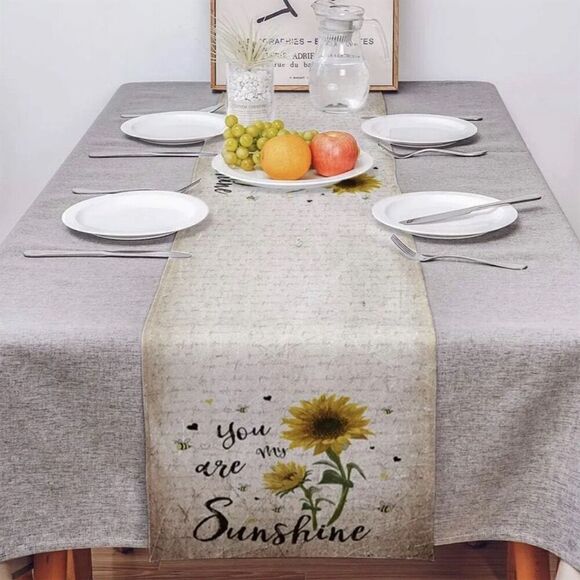 Unbranded Other - Sunflower‎ 'You are My Sunshine' Cotton Linen Table Runner Rustic Kitchen Decor